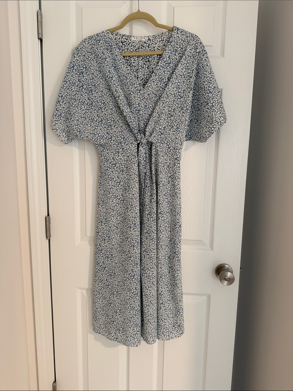 Midi Wrap Dress in Blue Floral Print